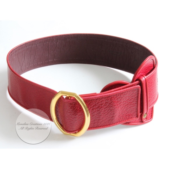 Yves Saint Laurent Wide Belt YSL Vintage Red Leather with Heart HTF Vintage - Picture 2 of 10
